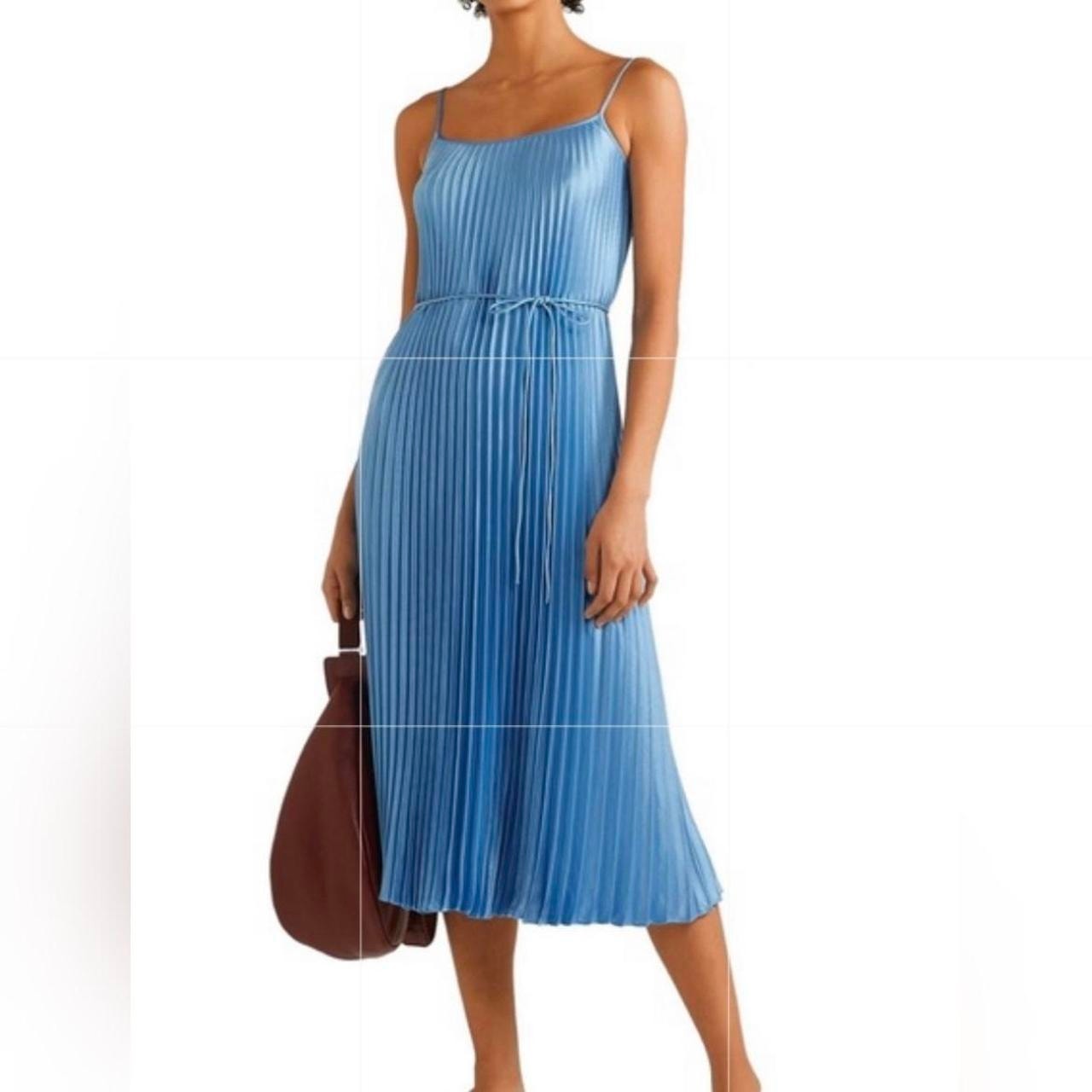 Vince Relaxed Plisse Dress Midi Accordion Pleat Satin Coquette Fairy Blue Size S